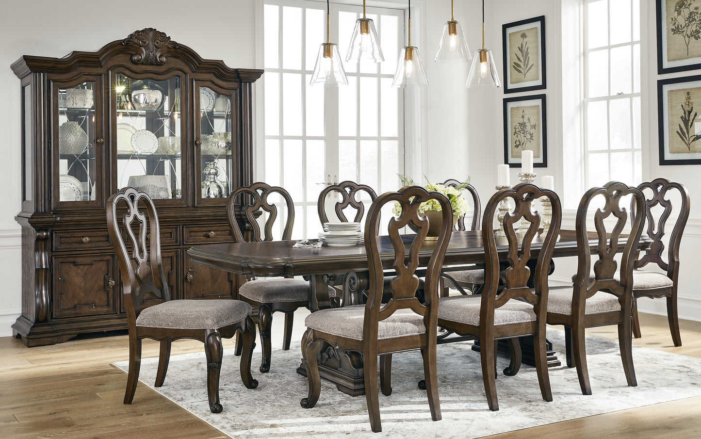 Dining room table and 8 chairs hot sale